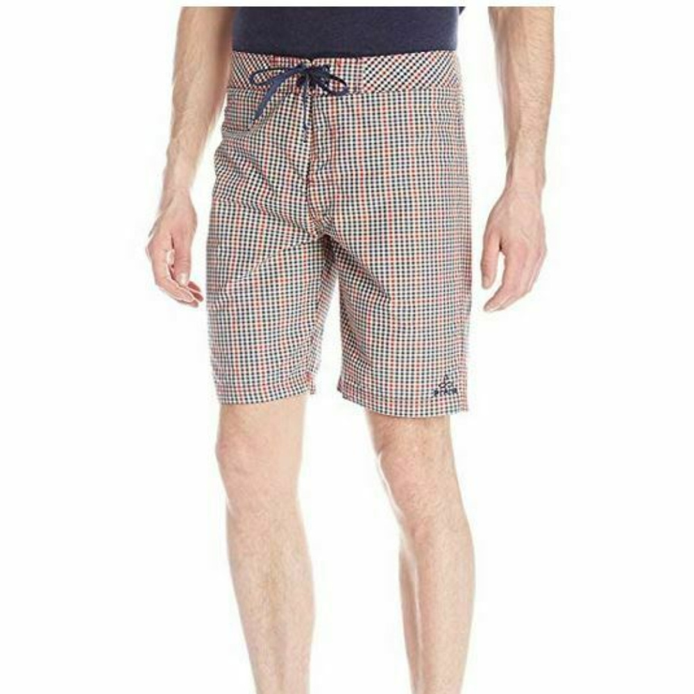 prAna Size 38 El Porto Board Shorts Dark Blue/Red